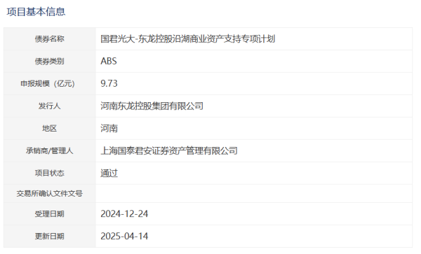 低息股票配资 河南东龙控股9.73亿元CMBS获深交所通过